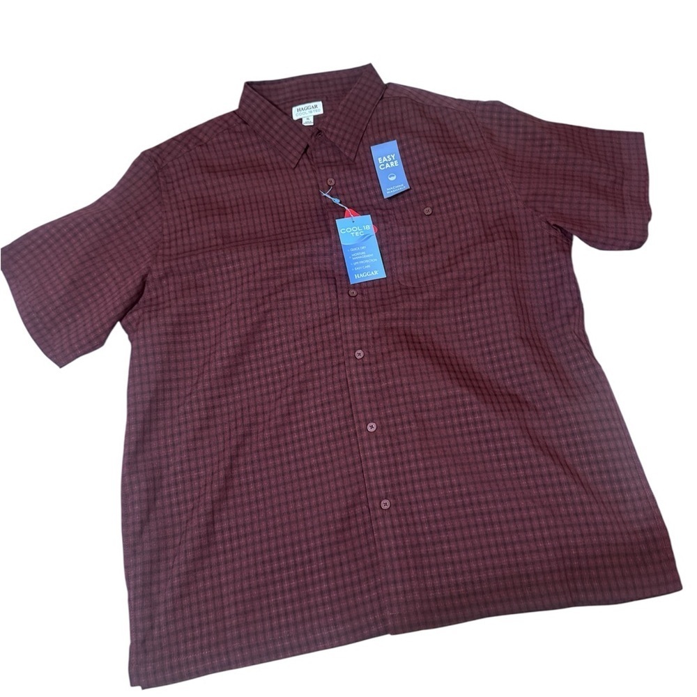 Haggar Brown Casual Button Down Shirt Lightweight Checkered